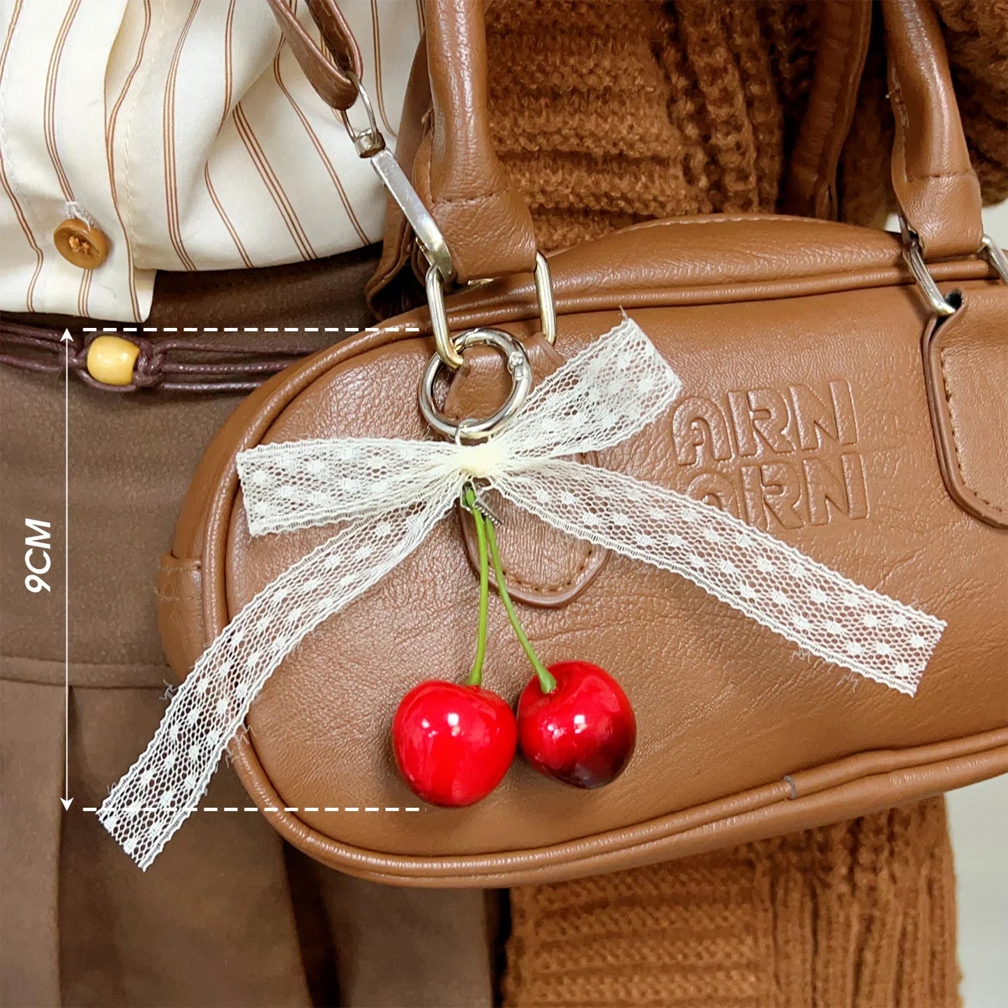 Fashion Pearl Bowknot Keychain Phone Lanyard Pendant Hanging Accessories Sweet Cherry Keyring Charm Jewelry For Girl Women Gift