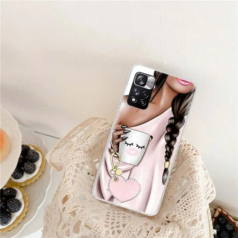 Princess Female Boss Coffee Phone Case For Xiaomi Redmi Note 11 12 14 Pro Plus 12S 11S 11T 11E 10S 10 9 9S 4G 5G 8 8T Cover Coqu