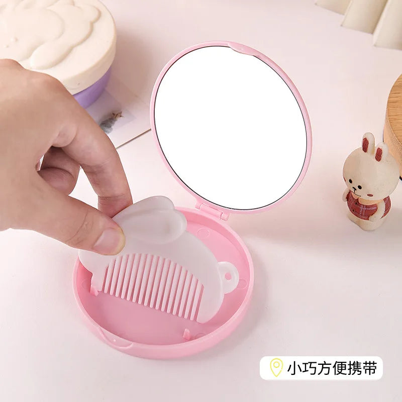 Makeup Mirror Comb Set Portable Rabbit - Shaped Compact Mini Mirror Cute Pocket Mirror