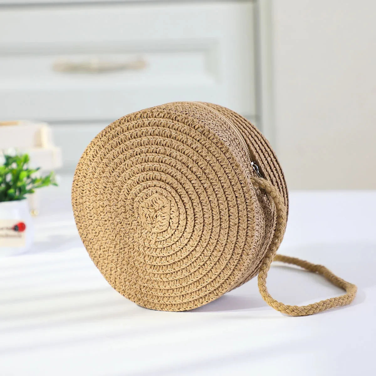 Fashion Round Woven Bow Girls Crossbody Bag Simple Baby Kids Beach Purse Clutch Casual Straw Flower Children's Shoulder Bags
