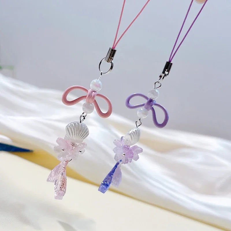 Acrylic Laser Bow Cherry Blossom Mermaid Mobile Phone Straps Phone Chain Pendant Universal Phone Keychain Backpack Decor