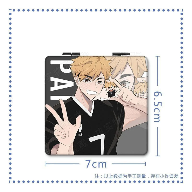 6x7cm, Haikyuu, Folding Double-sided Makeup Mirror, Portable Travel, Mini Light Compact, Anime Cute Girls Kids,Magnifying,Square