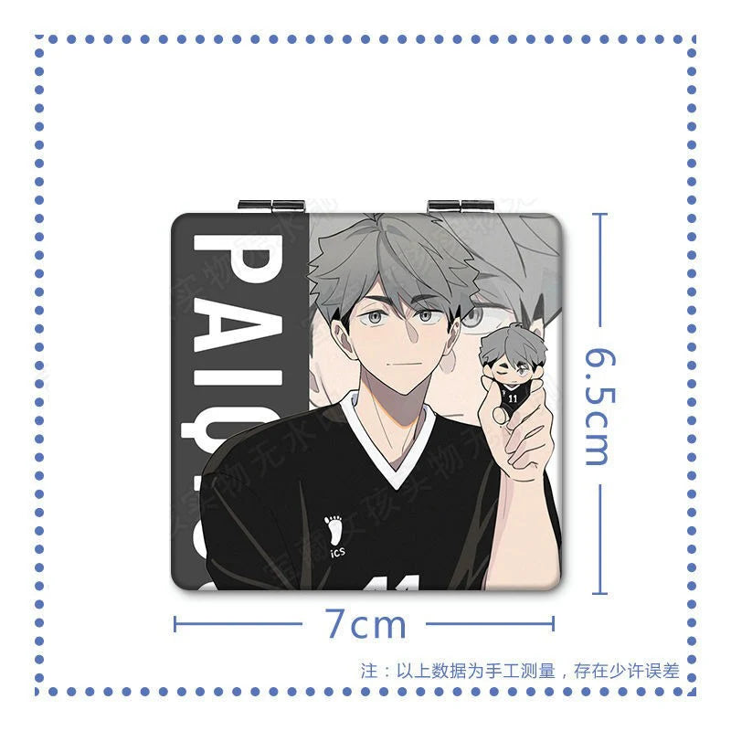 6x7cm, Haikyuu, Folding Double-sided Makeup Mirror, Portable Travel, Mini Light Compact, Anime Cute Girls Kids,Magnifying,Square