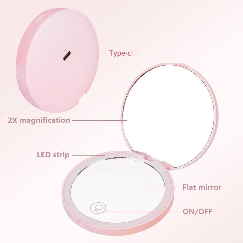 2x mini led mirror compact small pocket makeup mirrors for makeup cute make up mirror with lights