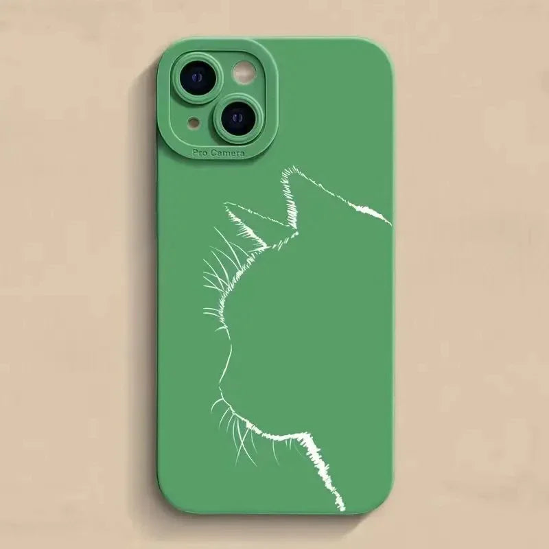 New Minimalist Cartoon Case For iPhone 11 12 13 14 15 Pro Max X XR XS 7 8 Plus SE 2 Kitten Shockproof Soft Silicone Bottom Cover