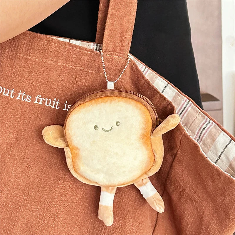 New Creative Toast Bread Plush Coin Purse Fashion Kawaii Mini Key Card Earphone Storage Wallet Cartoon Bags Pendant