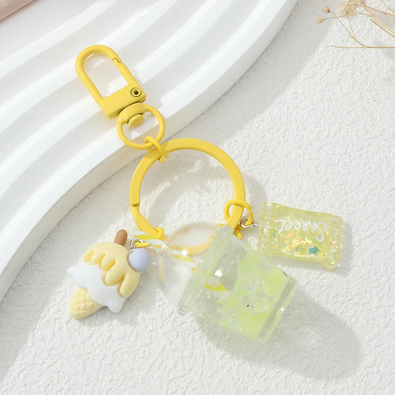 Cartoon Keychains Cute Orange Fruit Juice Key Rings For Women Girls Friendship Gift Handmade Jewelry Decoration