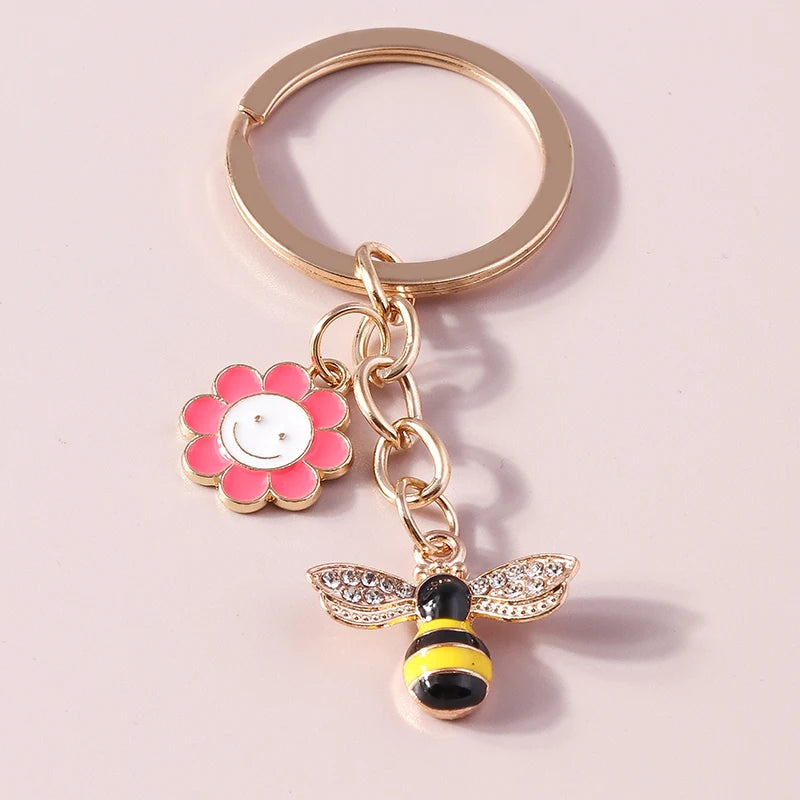 Cute Enamel Flower Keychain Butterfly Key Rings Pendants for Key Holder Women Girls Handbag Decor DIY Jewelry Gifts