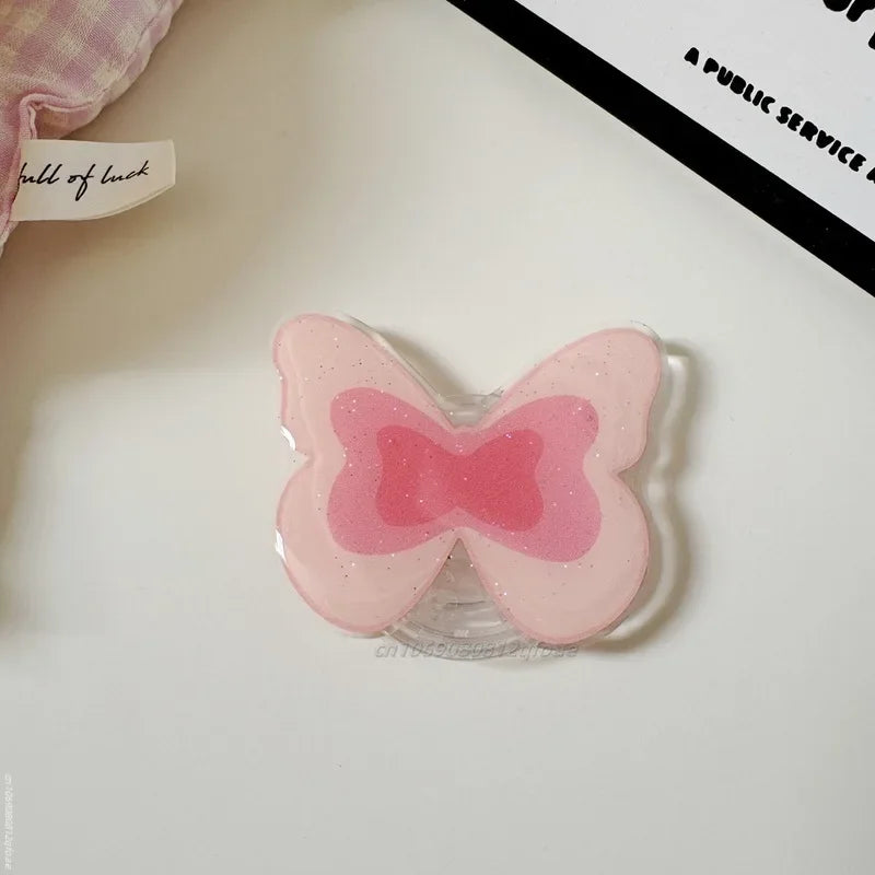 Cute Butterfly Phone Grip Tok Griptok Holder Ring For iPhone 15 Universal Accessories Lovely Bowknot Phone Stand Bracket Socket