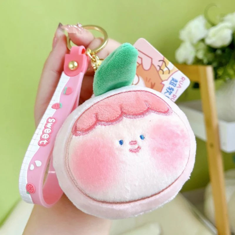 Plush Keychain Lovely Fruit Style Cartoon Doll Plush Toy Stress Relief Soft Stuffed Doll Key Ring Backpack Pendant Girl Toy Gift