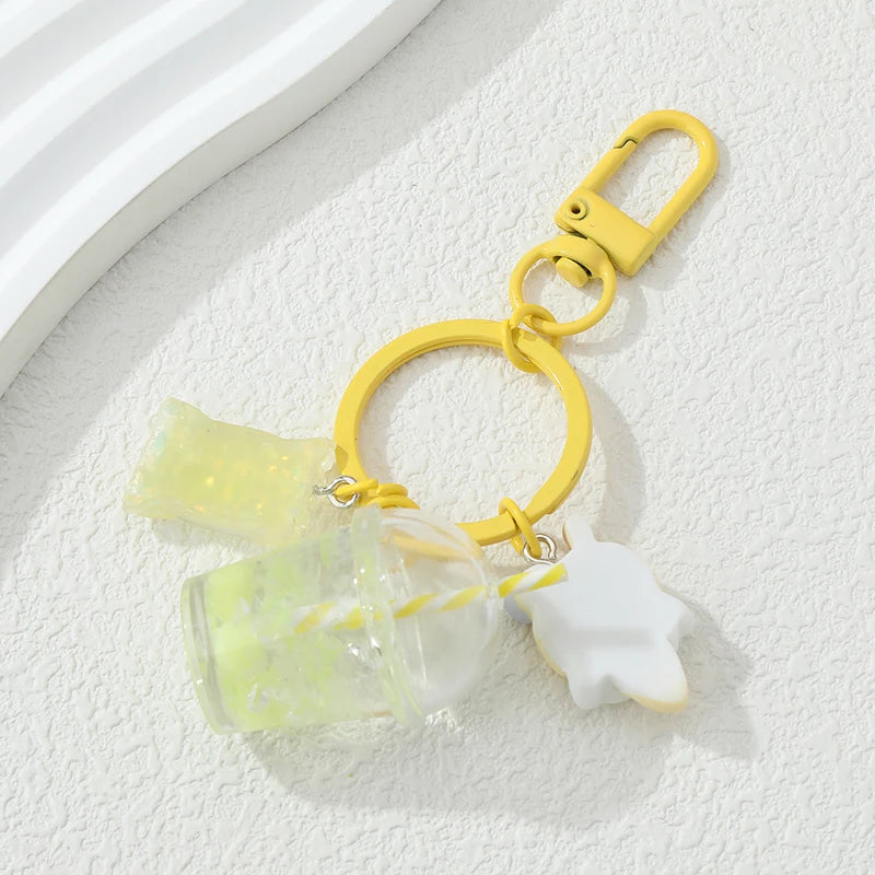 Cartoon Keychains Cute Orange Fruit Juice Key Rings For Women Girls Friendship Gift Handmade Jewelry Decoration