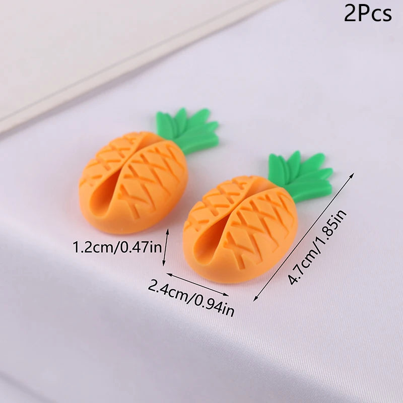 Mini Cable Organizer 2pcs/4pcs Cute Pineapple Heart-Shaped Silicone USB Cable Management Clips Desktop Wire Manager Cord Holder