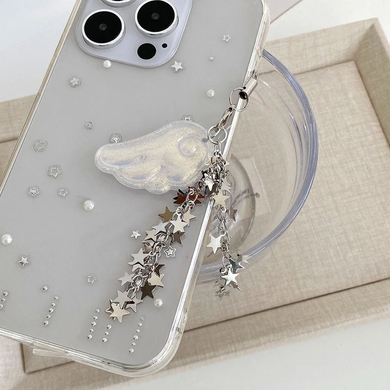 1 Piece Cute Angel Wings Star Chain Mobile Phone Charm Keychain Y2K Backpack Pendant Bag Hanging Ornament Girl Gift