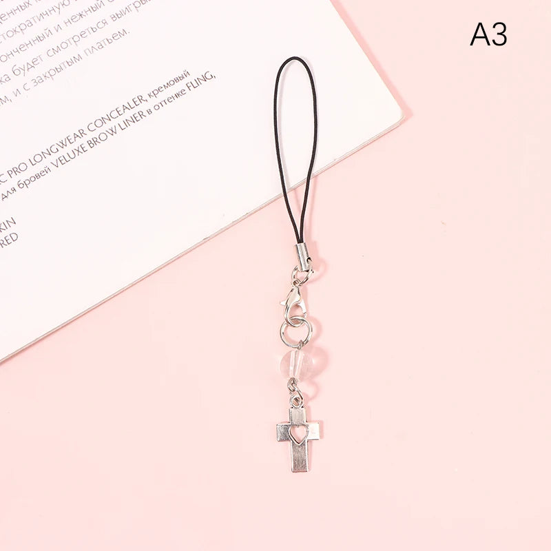Kawaii Clear Heart Bow Knot Pendant Phone Charm Strap Camera Lanyard Sweet Cool Girl Jewelry Keychain