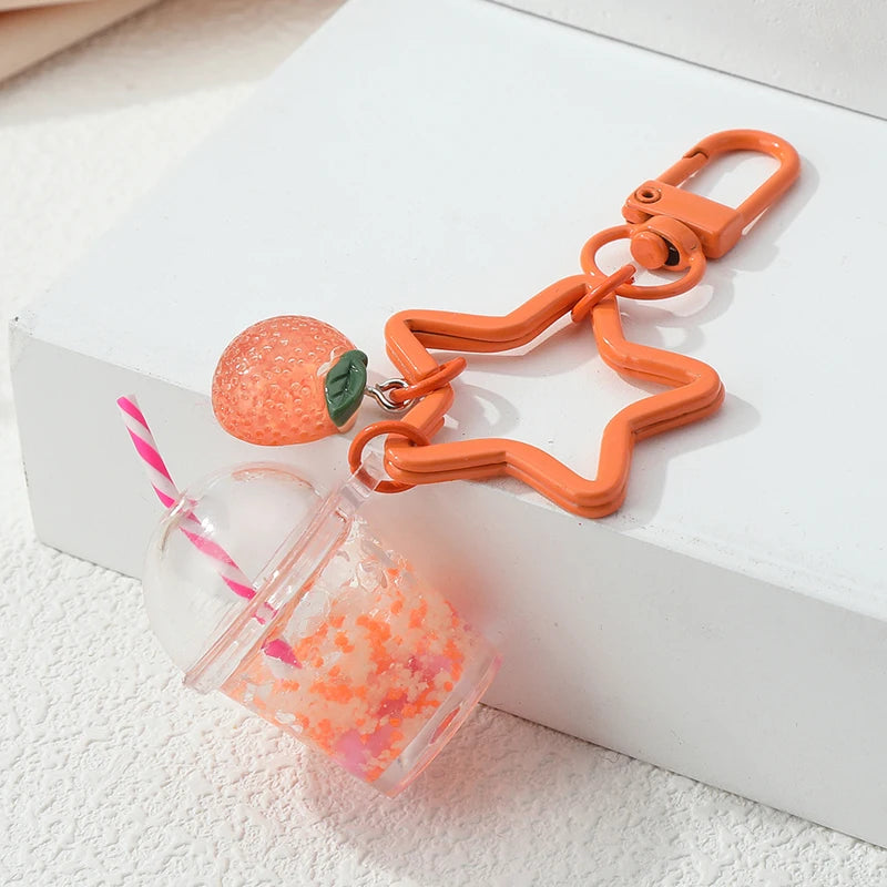 Cartoon Keychains Cute Orange Fruit Juice Key Rings For Women Girls Friendship Gift Handmade Jewelry Decoration