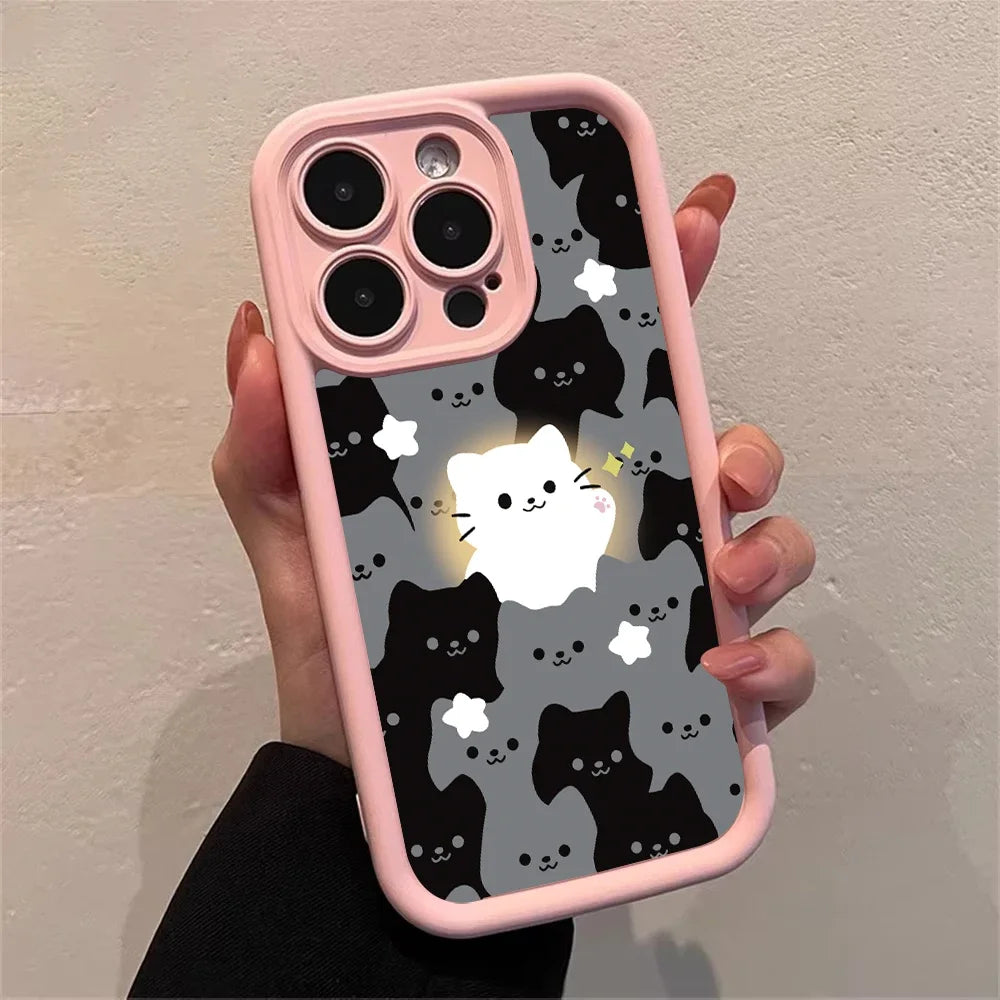 Cute Cartoon Cat Silicone Phone Case For iPhone 16 15 14 13 12 11 Pro Max XS X XR 7 8 Plus SE 2022 Shockproof Soft Bumper Cover