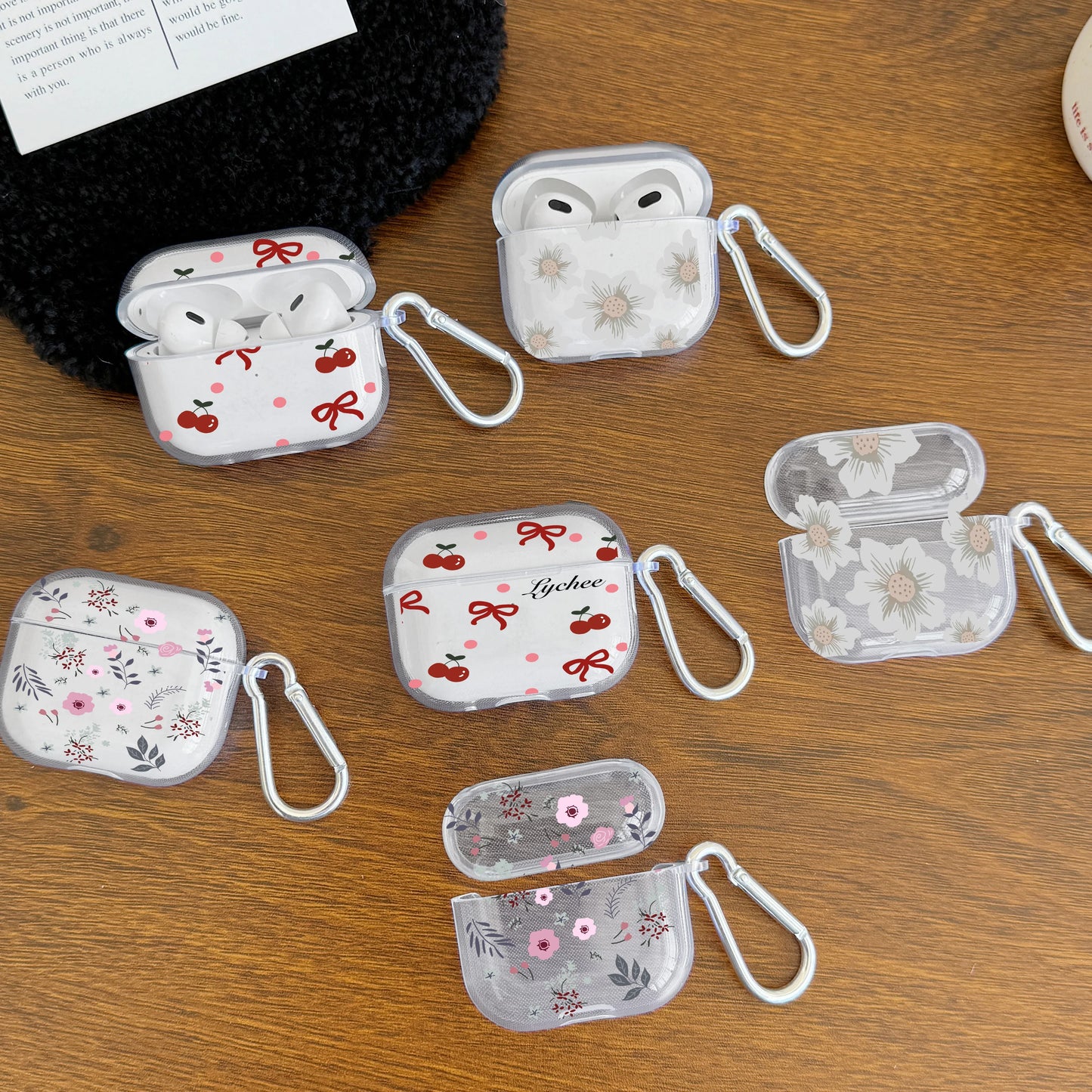 Cherry Blossom Bow Earphone Case For AirPods 1/2 TPU Clear Earphone Case For Airpods Pro2 Pro 3 4 Protective Cover With Keychain