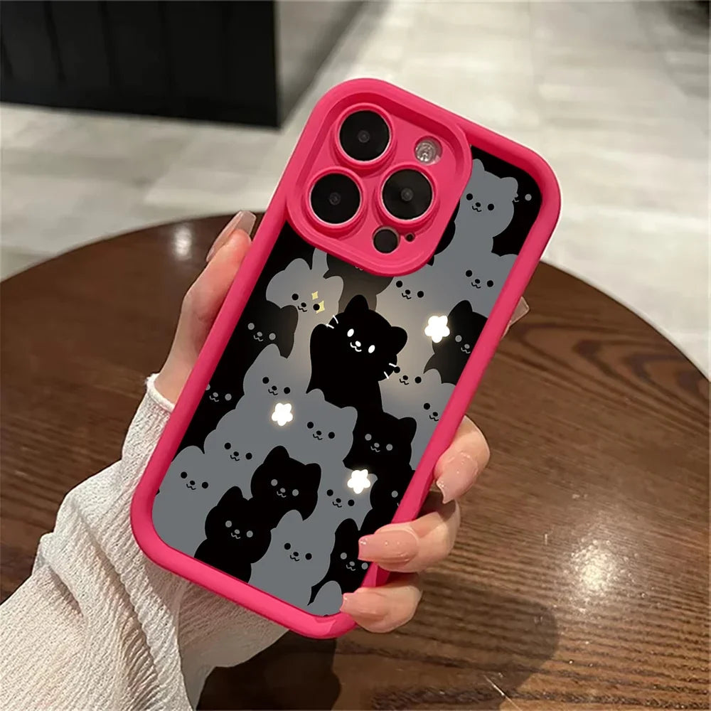 Cute Cartoon Cat Silicone Phone Case For iPhone 16 15 14 13 12 11 Pro Max XS X XR 7 8 Plus SE 2022 Shockproof Soft Bumper Cover