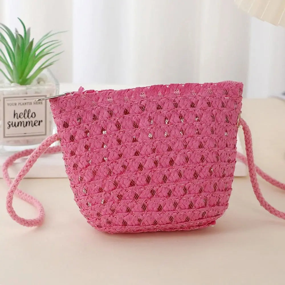 Hot Mini Straw Bag Hollow Handwoven Shoulder Handbag Crossbody Bag Kid Summer Beach Straw Bag Envelope Wallet for Wowen Girls