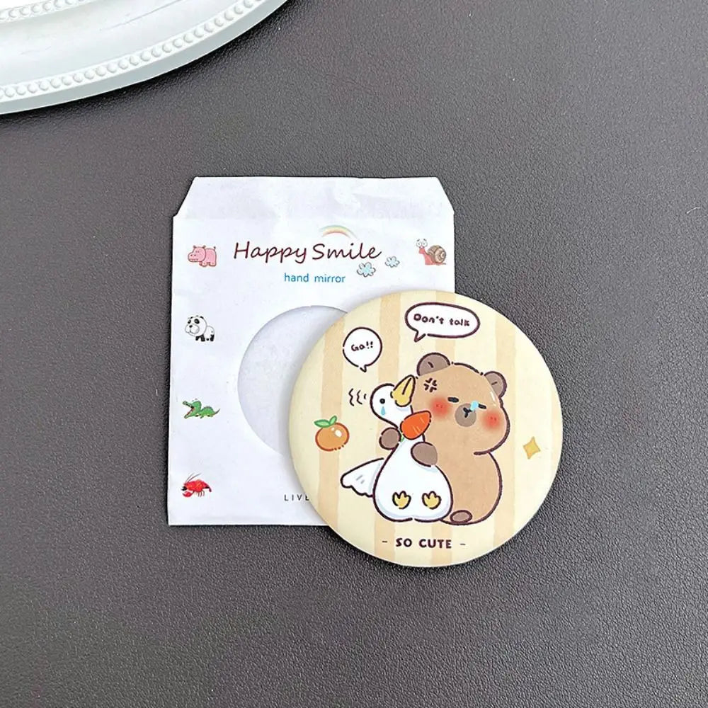 Cheese Biscuit Design Pocket Mirror Portable Foldable Mini Makeup Mirror For Travel Daily Use Cute Cartoon Style