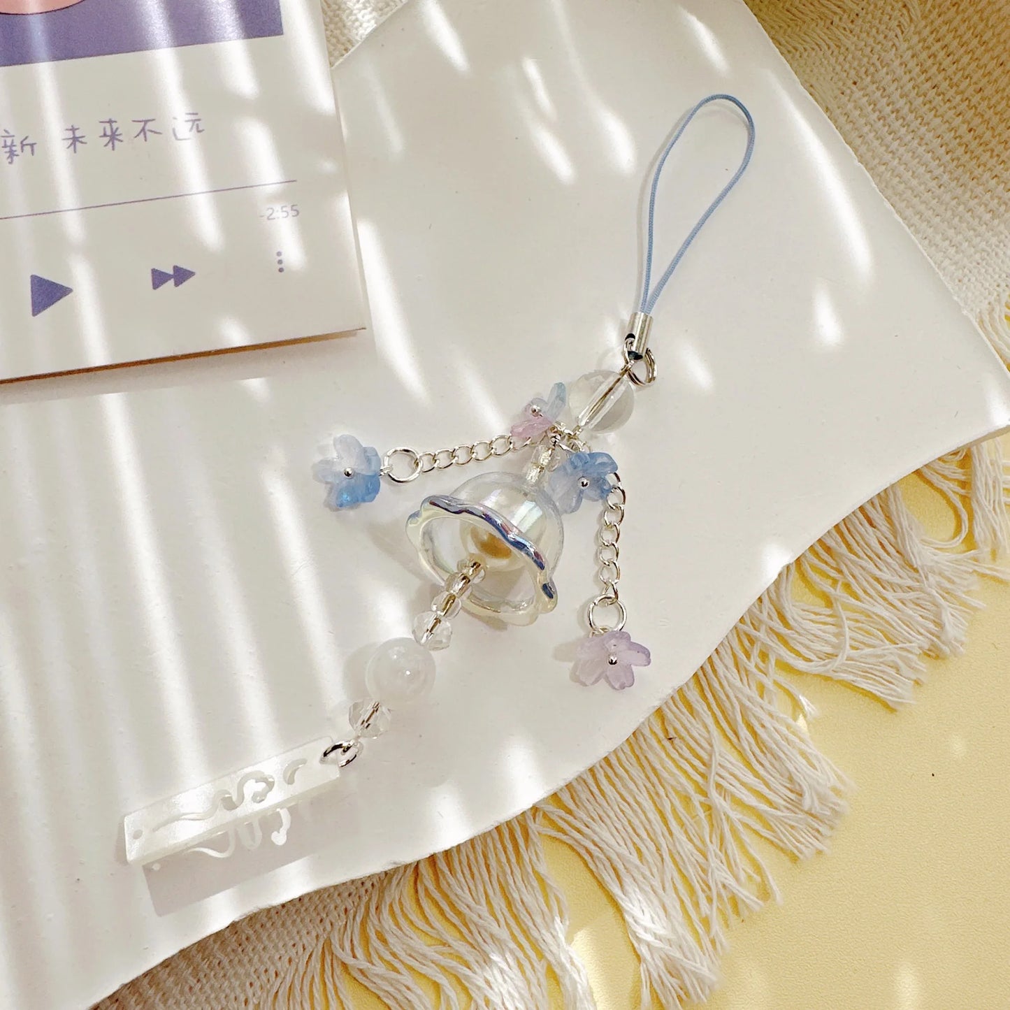 Phone Charm Strap Jellyfish Wind Chime Lily Flower Pendant Keychain Cute Key Phone Lanyard Women Girl Bag Ornament