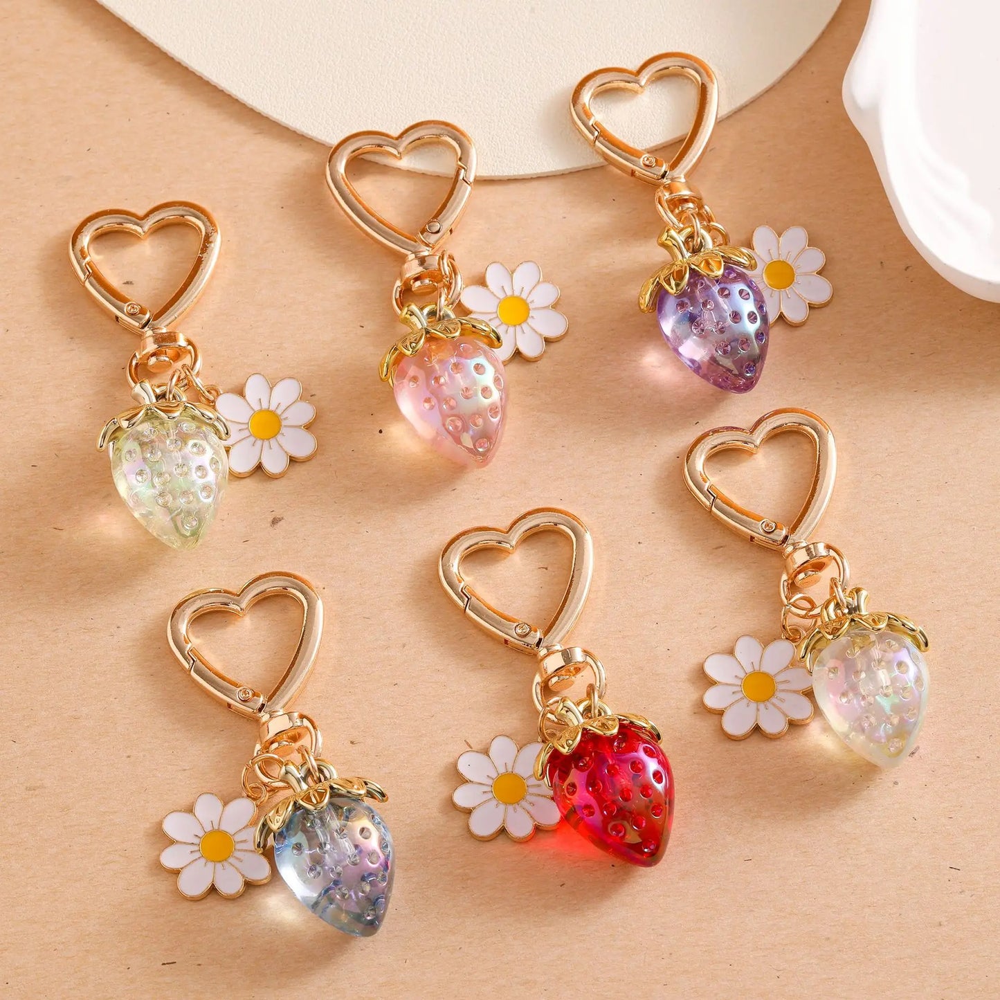 ZAKOL Fresh Strawberry Pendant Keychain Flower Charm Keyrings Ornament Backpack Wallet Pendants Girls Fashion Jewelry Gift