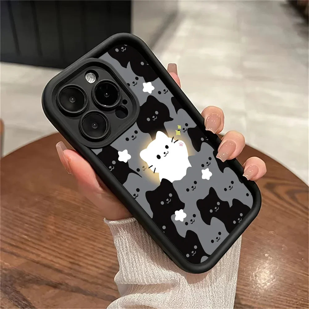 Cute Cartoon Cat Silicone Phone Case For iPhone 16 15 14 13 12 11 Pro Max XS X XR 7 8 Plus SE 2022 Shockproof Soft Bumper Cover