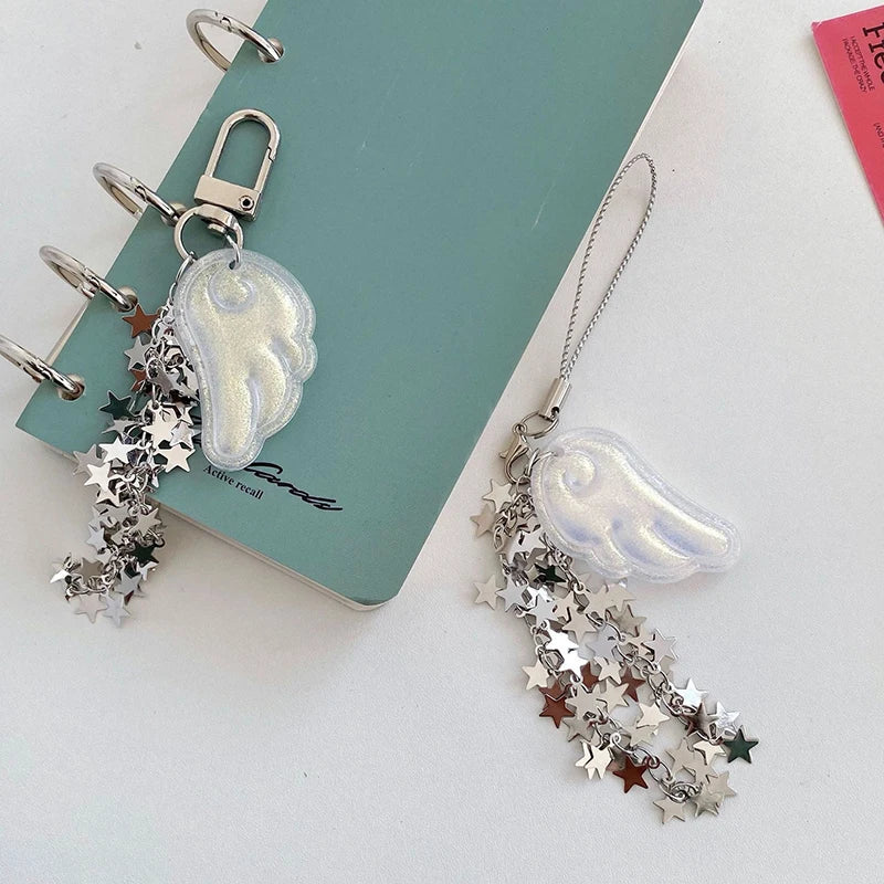 1 Piece Cute Angel Wings Star Chain Mobile Phone Charm Keychain Y2K Backpack Pendant Bag Hanging Ornament Girl Gift