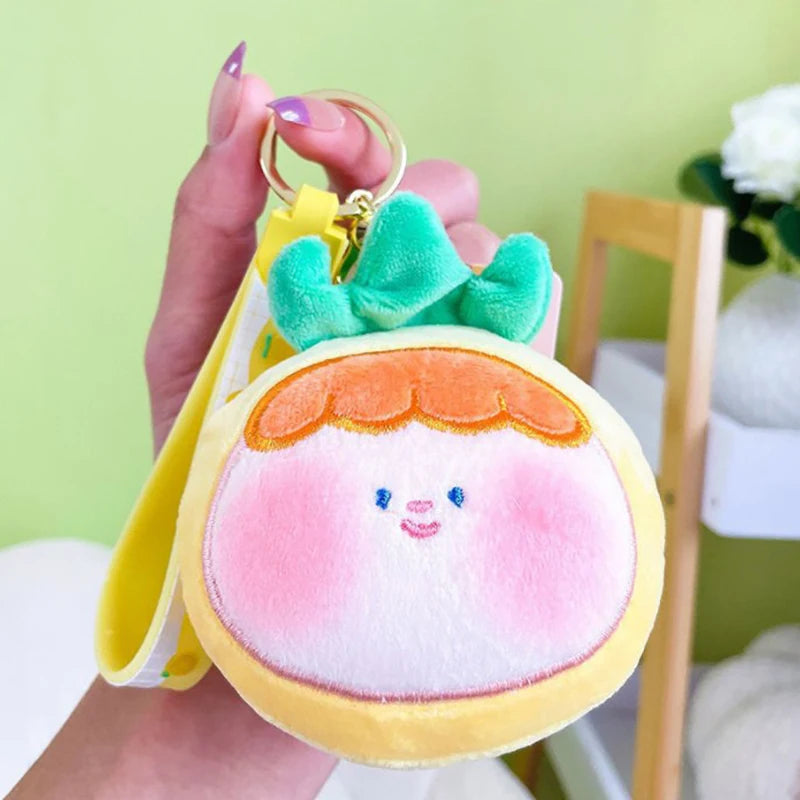 Plush Keychain Lovely Fruit Style Cartoon Doll Plush Toy Stress Relief Soft Stuffed Doll Key Ring Backpack Pendant Girl Toy Gift