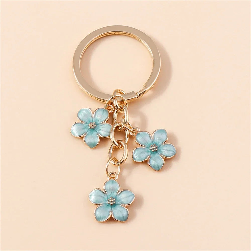 Cute Cherry Blossom Keychain Enamel Flower Pendant Key Chain Couple Car Key Holder Accessories For Women Girls Handbag Jewelry