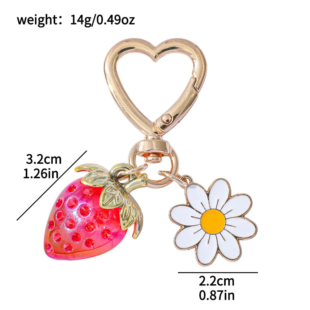 ZAKOL Fresh Strawberry Pendant Keychain Flower Charm Keyrings Ornament Backpack Wallet Pendants Girls Fashion Jewelry Gift