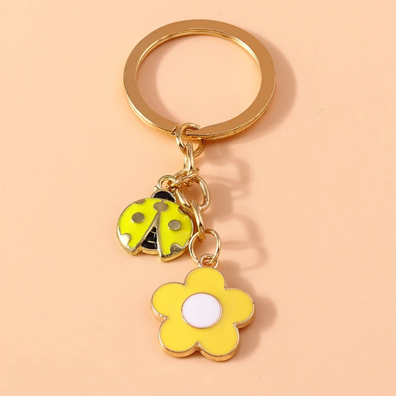 Cute Enamel Flower Keychain Butterfly Key Rings Pendants for Key Holder Women Girls Handbag Decor DIY Jewelry Gifts