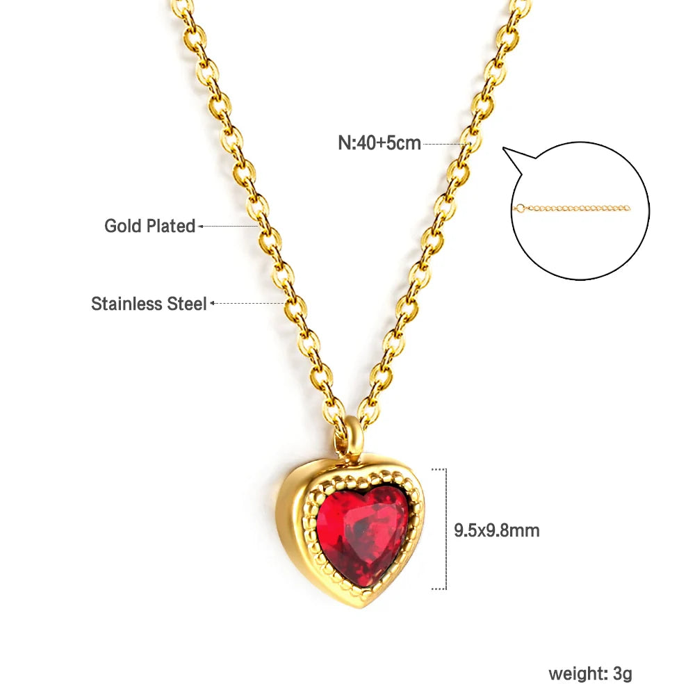 LUXUSTEEL Retro Colorful Square Crystal Pendant Necklace For Women Stainless Steel Figaro Chain Green White Red CZ Wedding Gift