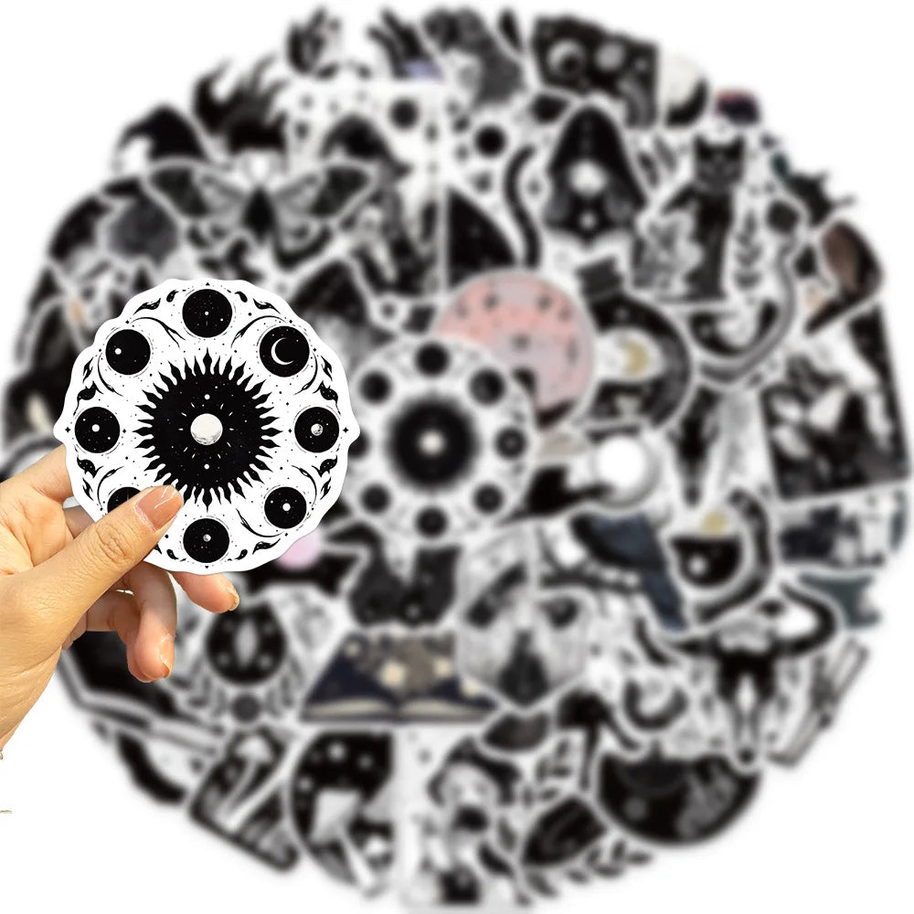 10/30/50PCS Black White Magic Witch Cartoon Sticker DIY Phone Laptop Luggage Skateboard Graffiti Decals Fun for Kid Toy