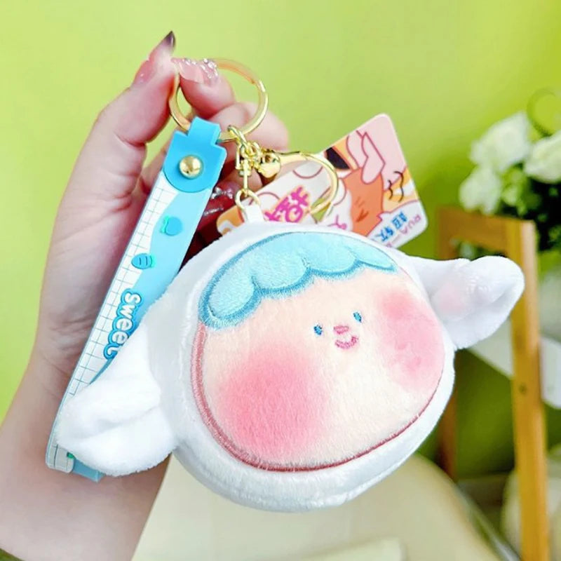 Plush Keychain Lovely Fruit Style Cartoon Doll Plush Toy Stress Relief Soft Stuffed Doll Key Ring Backpack Pendant Girl Toy Gift