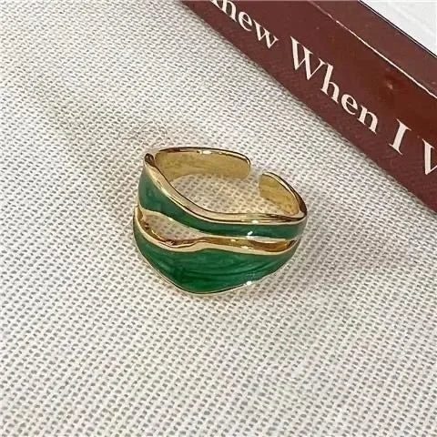 LATS Vintage White Enamel Metal Irregular Shape Geometric Open Adjustable Ring for Women Girl Fashion Jewelry Birthday Gifts