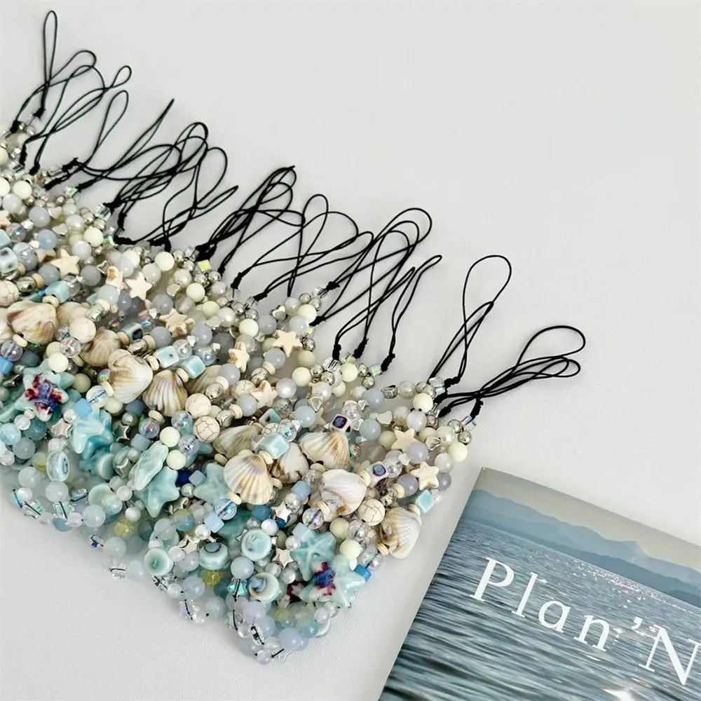 Hanging Cord Beaded Phone Chain Trendy Pendant Phone Charms Star Pearl Phone Strap Women Girls Handmade Summer Mobile Lanyard