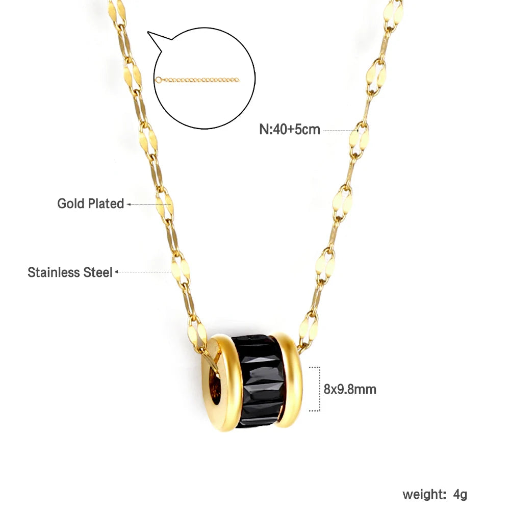 LUXUSTEEL Retro Colorful Square Crystal Pendant Necklace For Women Stainless Steel Figaro Chain Green White Red CZ Wedding Gift