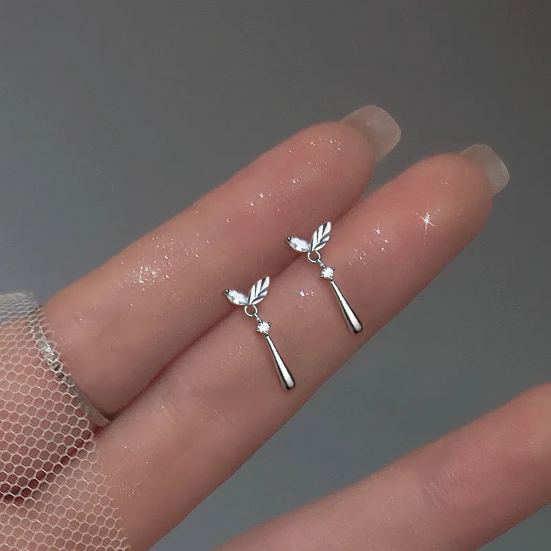 Korean Cute Ear Piercing Water Drop Earrings for Women Crystal Short Tassel Hypoallergenic Female Earrings Party Jewelry Brincos