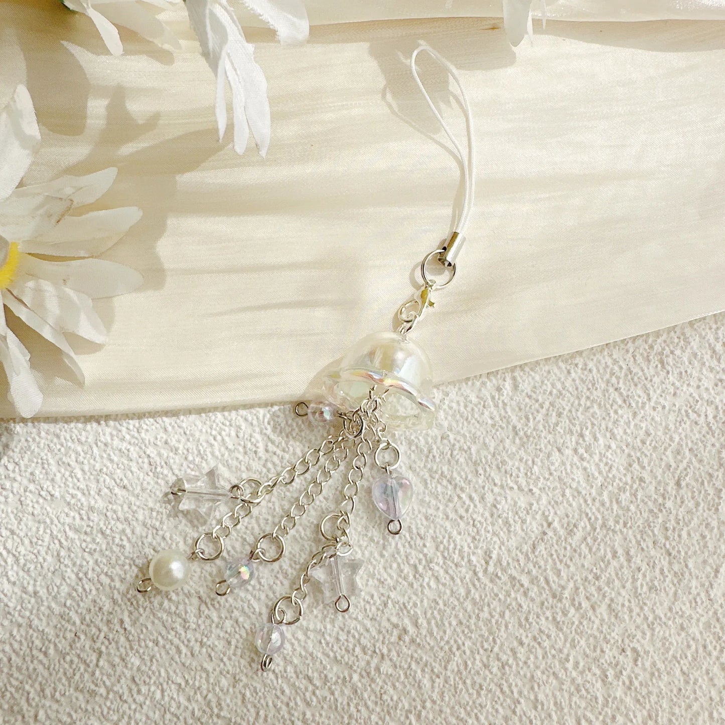 Phone Charm Strap Jellyfish Wind Chime Lily Flower Pendant Keychain Cute Key Phone Lanyard Women Girl Bag Ornament