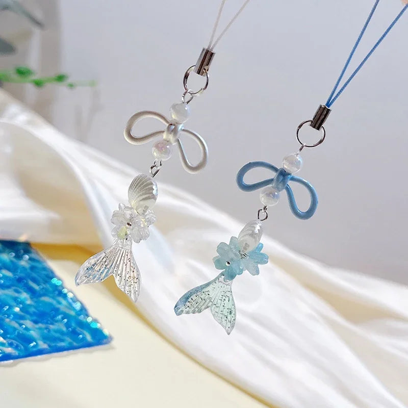 Acrylic Laser Bow Cherry Blossom Mermaid Mobile Phone Straps Phone Chain Pendant Universal Phone Keychain Backpack Decor
