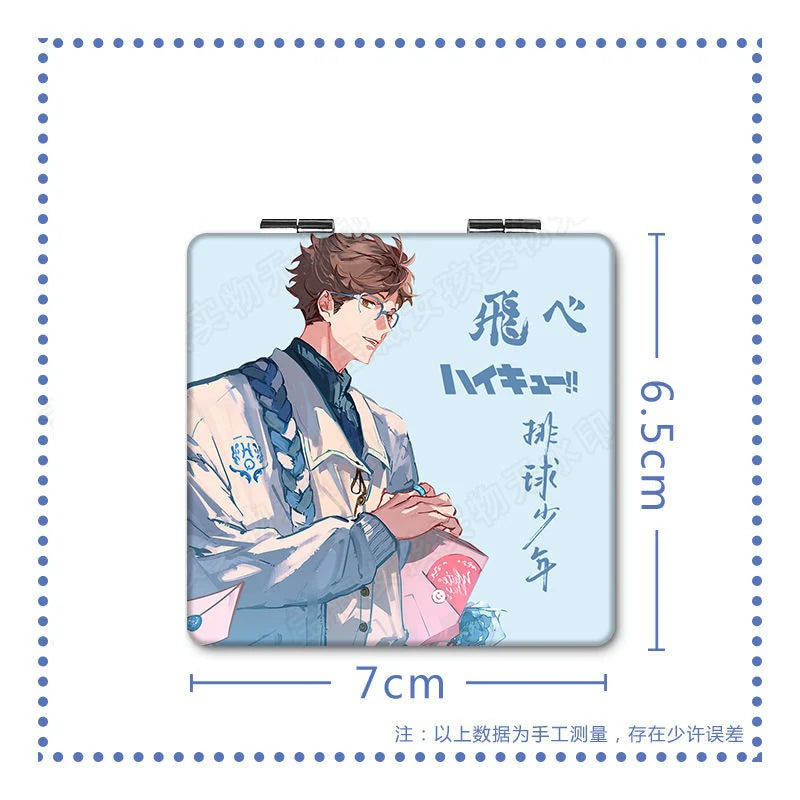 6x7cm, Haikyuu, Folding Double-sided Makeup Mirror, Portable Travel, Mini Light Compact, Anime Cute Girls Kids,Magnifying,Square