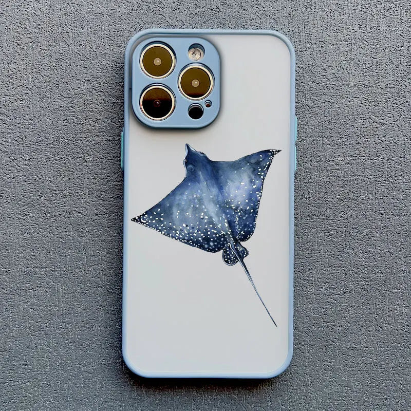 Cool Ocean Turtle Phone Case For iPhone 16 11 12 13 Pro Max Mini 15 14 Pro Max 7 8 Plus X XR Sea Blue Turtle Design Covers