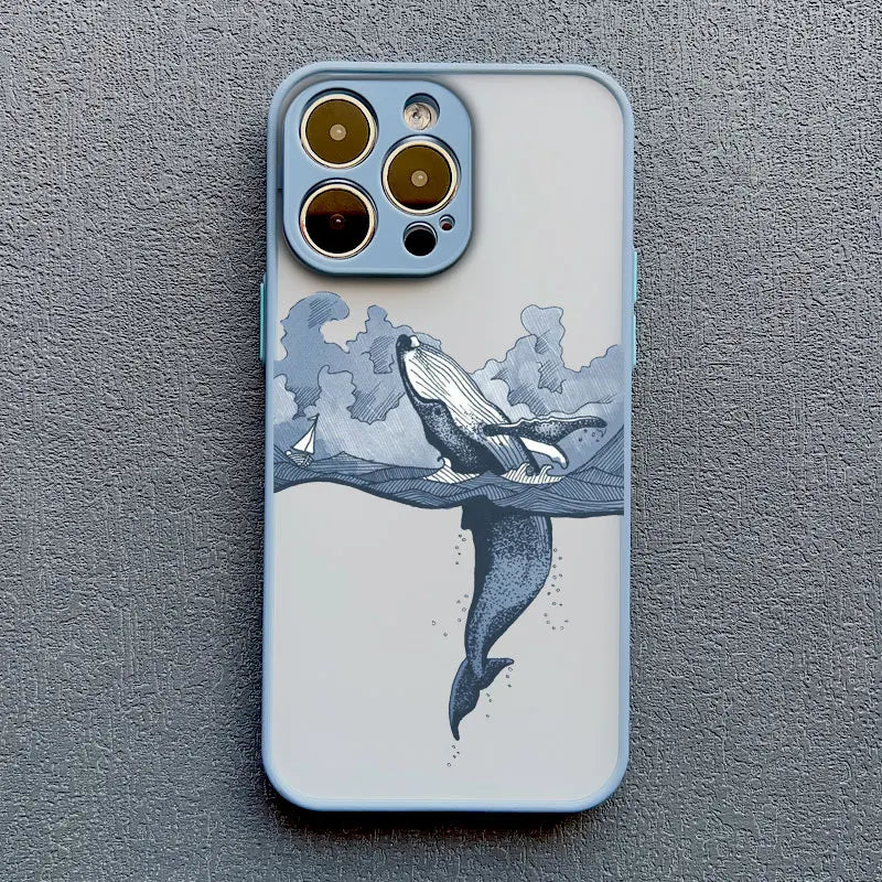 Cool Ocean Turtle Phone Case For iPhone 16 11 12 13 Pro Max Mini 15 14 Pro Max 7 8 Plus X XR Sea Blue Turtle Design Covers