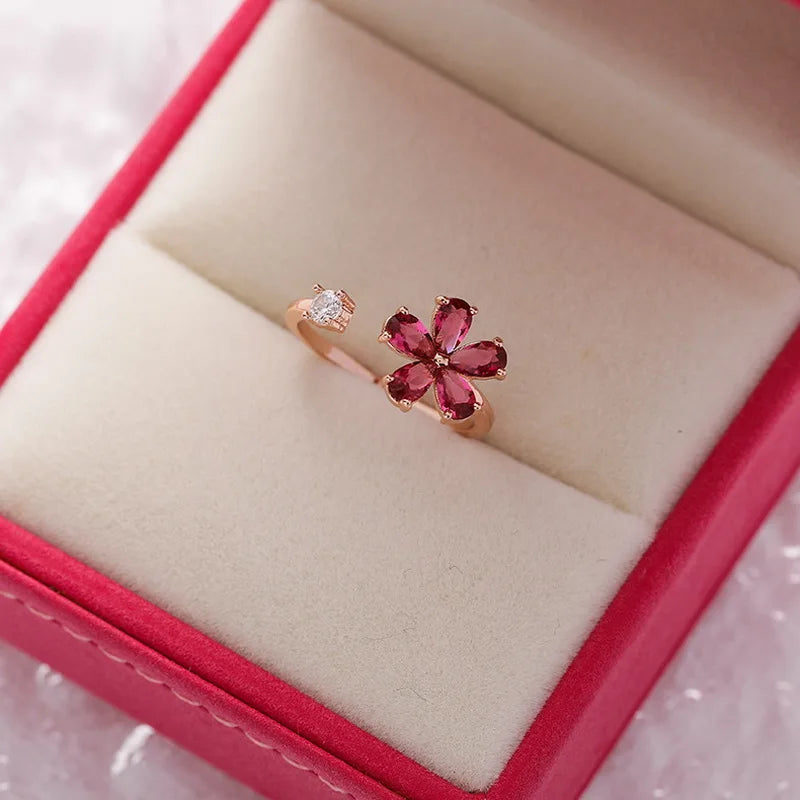 Korean Delicate Flowers Rings for Women Girls Temperament Micro-inlaid Crystal Zircon Finger Rings Party Jewelry Accessories