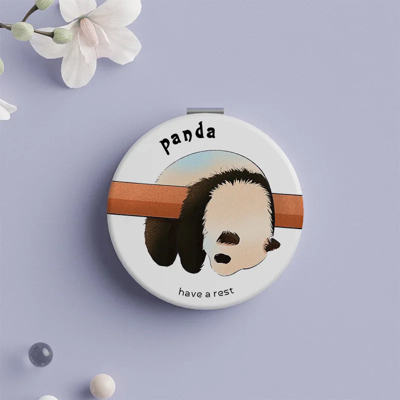 Portable Double-Side Folding Makeup Mirror Mini Round Cartoon Pattern Pocket Compact Vanity Handheld Mirror Travel Cosmetic Tool
