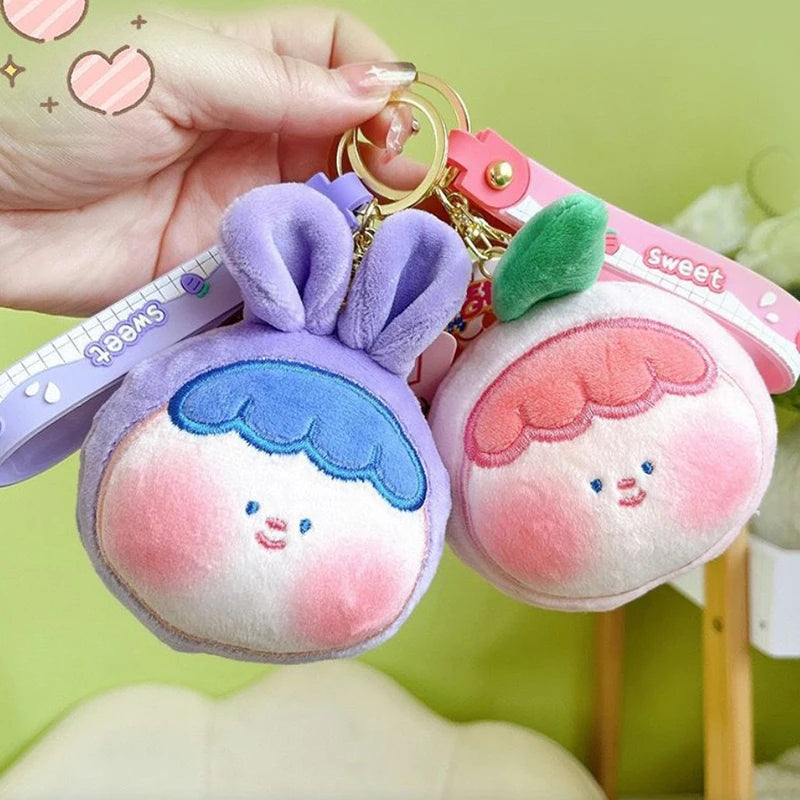 Plush Keychain Lovely Fruit Style Cartoon Doll Plush Toy Stress Relief Soft Stuffed Doll Key Ring Backpack Pendant Girl Toy Gift