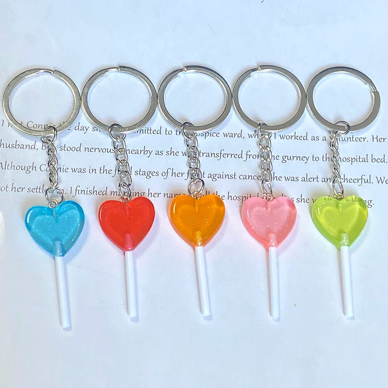 1Pcs/3Pcs Sequin Heart Lollipop Candy Keychains New Colorful Kawaii Creative Funny 3D Food Pendant Bag Box Car Key Ring Jewelry