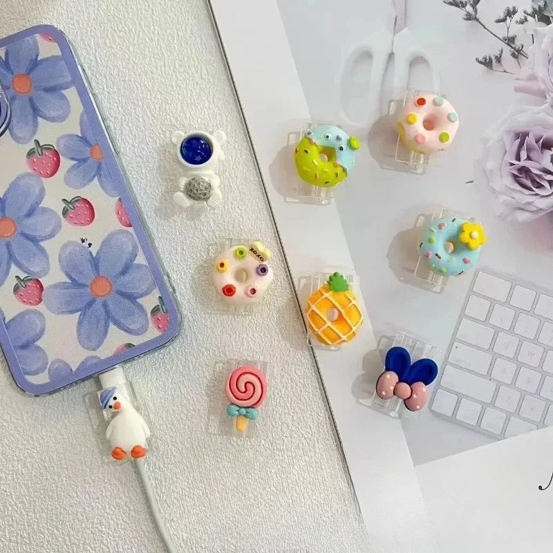1Pc Cute Cartoon Decor Data Cable Protector Charging Cable Anti-break TPU Case for Girl Gadget for Extend Life of The Data Cable