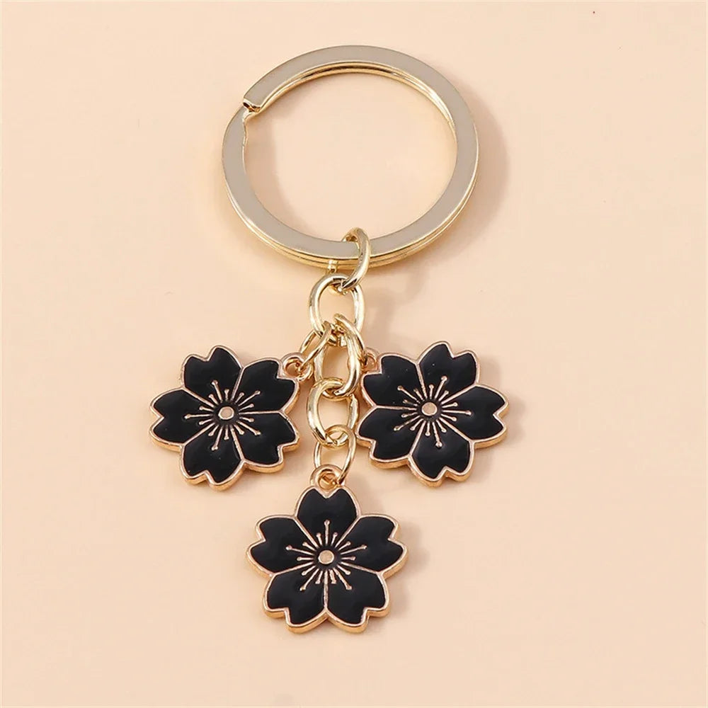 Cute Cherry Blossom Keychain Enamel Flower Pendant Key Chain Couple Car Key Holder Accessories For Women Girls Handbag Jewelry